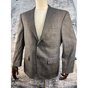 Tasso Elba Blazer Gray S40 Windowpane Check Wool Slim Vitale Barberis Canonico